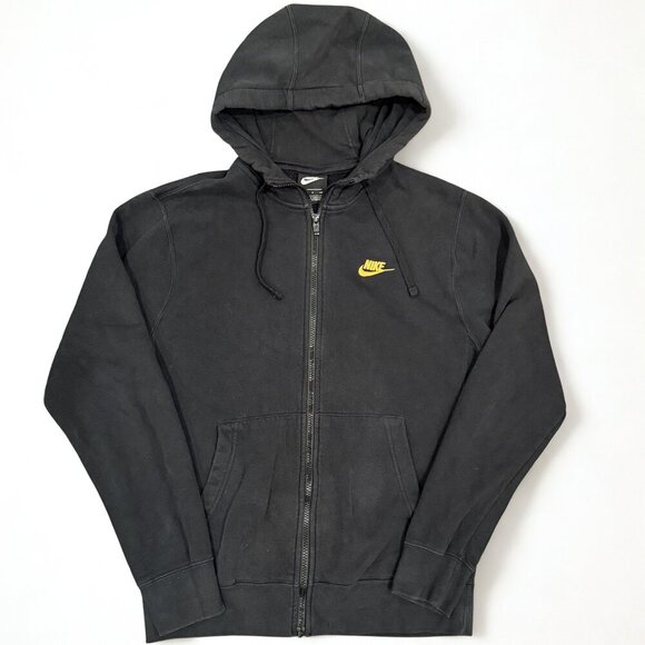 Nike Tops - Nike Women’s Full Zip Hoodie Black Gold Embroidered Swoosh Size S